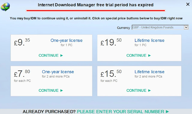 Internet Download Manager free trial period has expired popup example