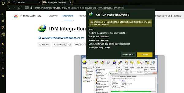Add IDM to Opera GX from Web Store