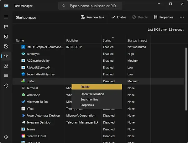 Enable IDM in Windows startup programs