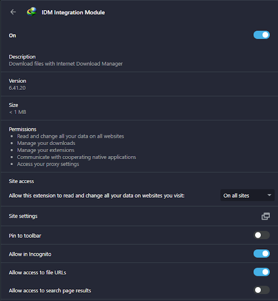 IDM Extension Settings in Opera