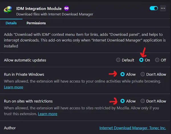 Firefox Private Mode IDM Settings