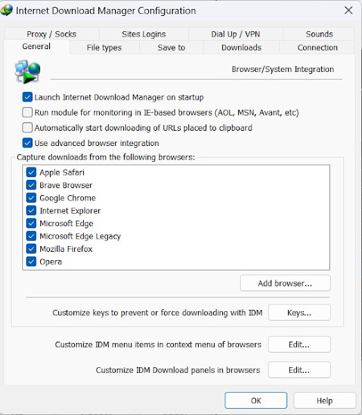IDM advanced settings configuration