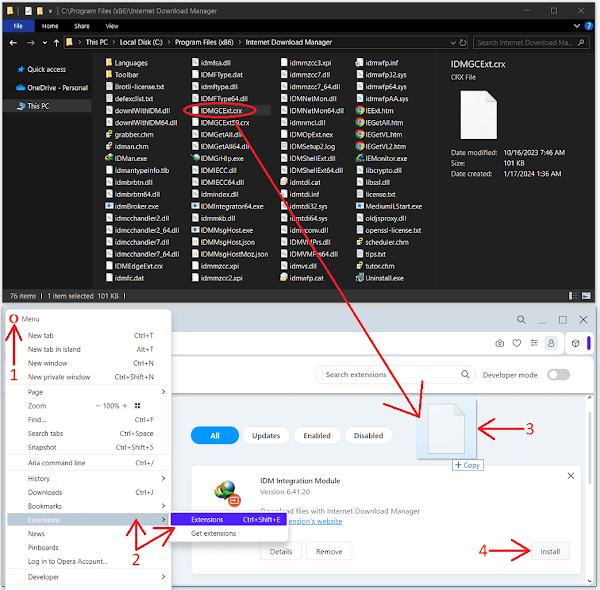 Drag IDM CRX to Opera Extensions