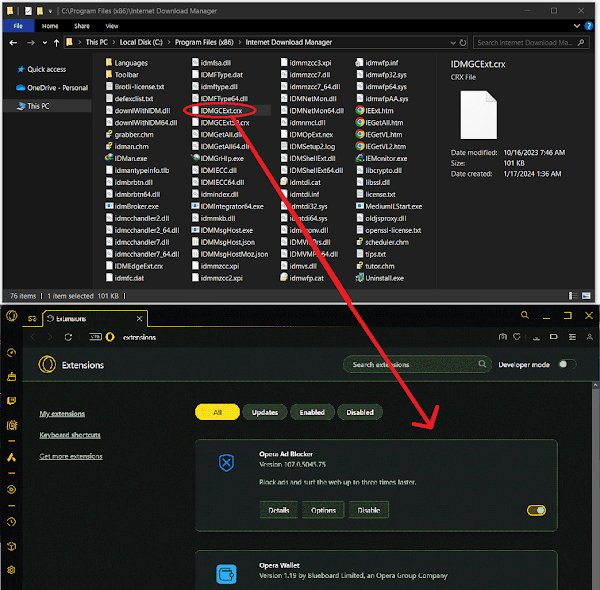 Drag IDM CRX file to Opera GX